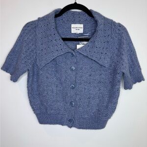 New Willow & Wind Blue pointelle Knit Cardigan size XS in country blue